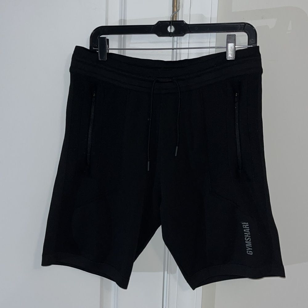 Gymshark Black 2 Zipper Work out Club Stretch Gym Mens 9” Shorts M